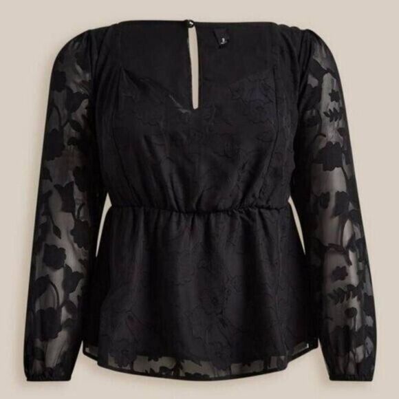 New Torrid Size 3X Black Sweetheart‎ Neckline Peplum Chiffon Blouse Top 22-24 - Picture 1 of 9